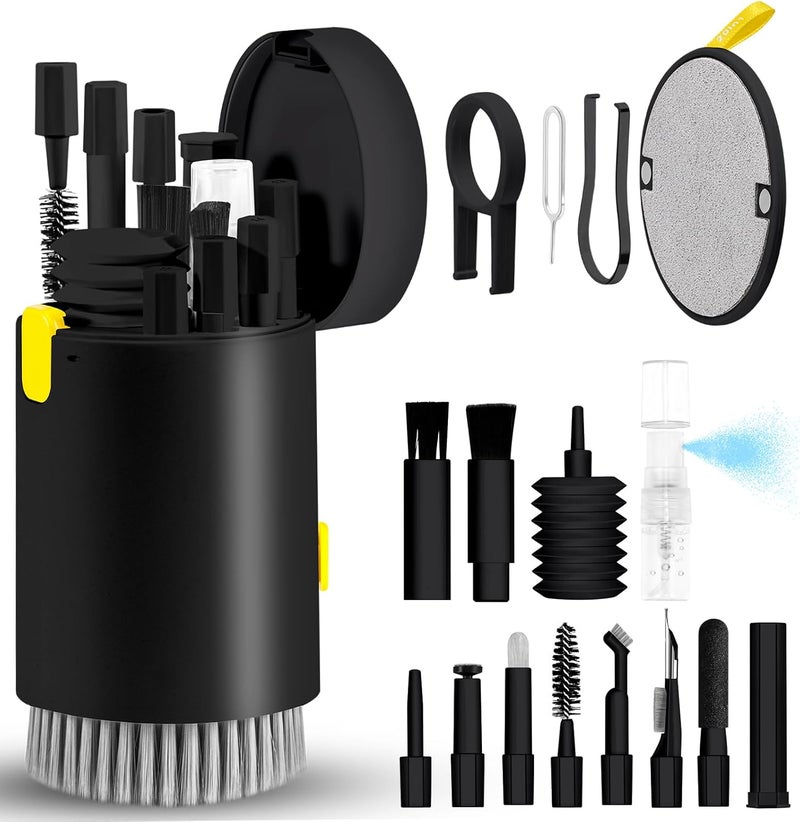 walrfid Laptop Phone Screen Cleaner Kit, Computer Keyboard Brush Cleaning Spray for iPhone AirPods MacBook iPad, 20-in-1 Electronic Device Clean Tool for Camera Earbud Car Screens (Black) - Image 1
